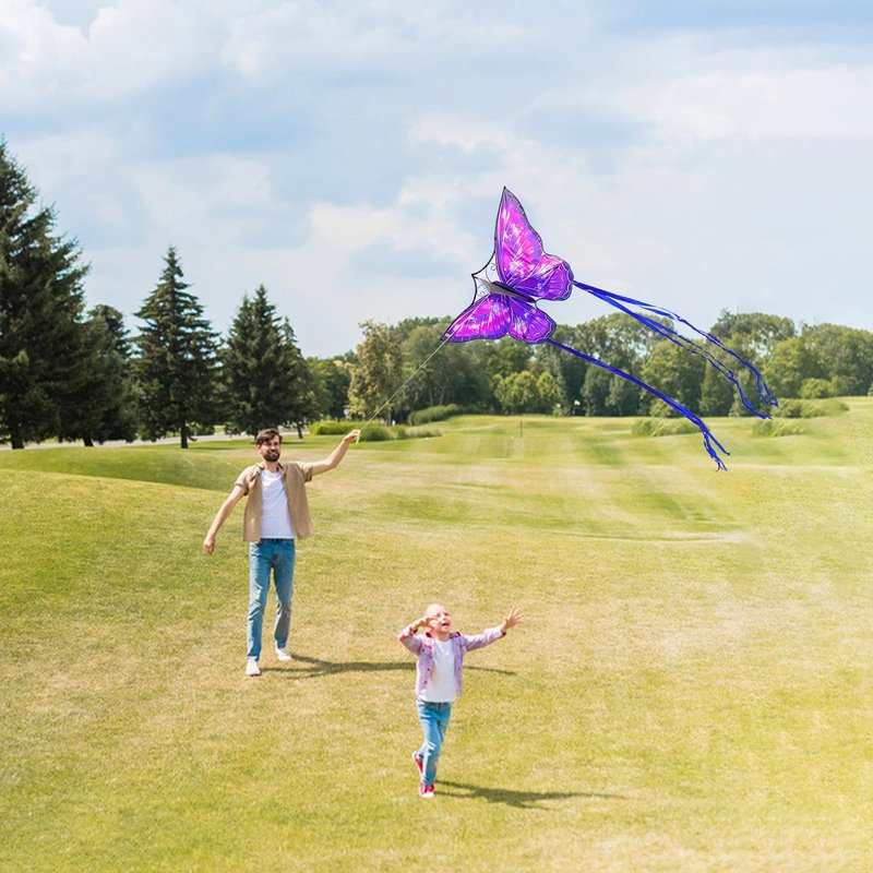 Mint's Colorful Life Butterfly Kite for Kids & Adults, Easy to Fly Kite for Beach, Large Single Line Kite with Long Tail &300ft Kite String (Purple)