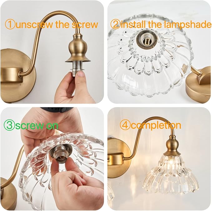 Antique 2-Light Wall Sconce Modern BathroomVanity Light Gold Wall Light Made of Metal Body and Pressed Patterned Glass Retro Vanity Light for Bedroom, Bathroom, Doorway, Foyer, Hallway