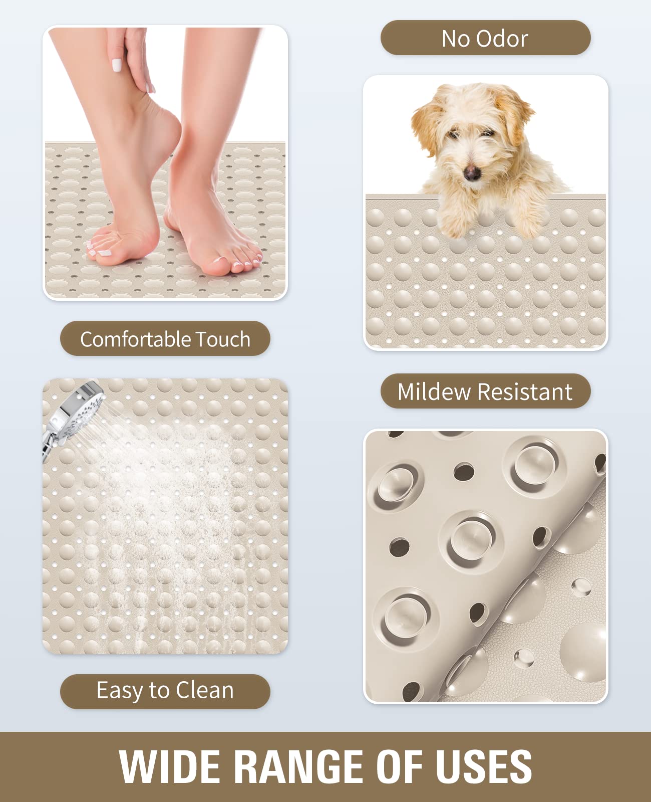 Yolife Extra Large TPE Shower Mat, 47.2" L x 31.5" W Anti Slip Bath Mat with Drain Holes and Suction Cups, Large Size Mat More Suitable for Shower Stall, No Odor, Heavy Mat