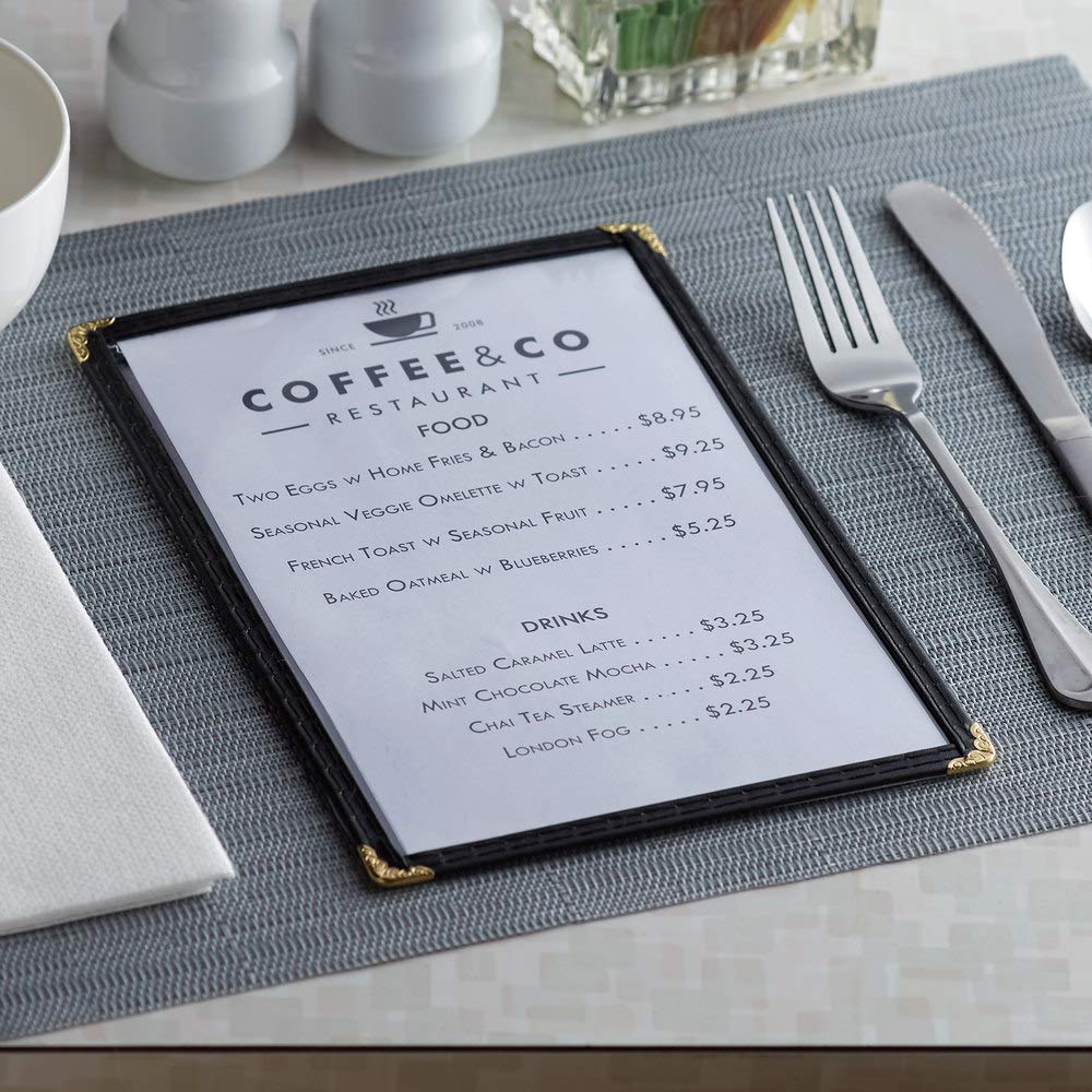 25 Pack of Menu Covers - Single Page, Fits 8.5 x 11 Inch Paper Menu Holder Double Stitched Restaurant Menu Covers-Gold