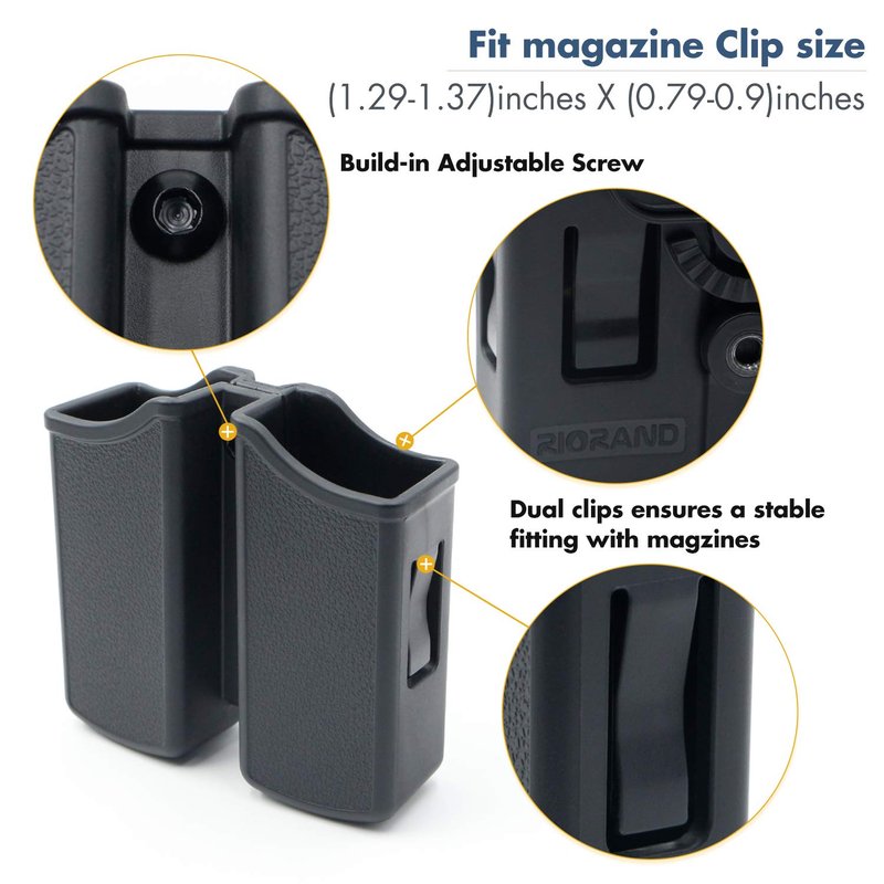 RioRand Magazine Pouch Double Magazine Holster Universal 9mm .40 Caliber Stack with 1.5-2 Inches Belt Clip Compatible with Most Pistol Clips