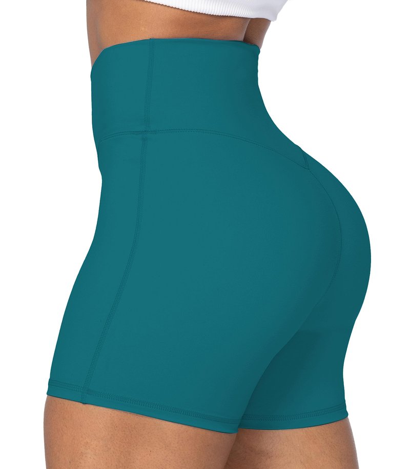 Sunzel Sunzfly Crossover Biker Shorts for Women, V Criss Cross High Waist Yoga Workout Gym Shorts with Tummy Control 4" Deep Lagoon Large