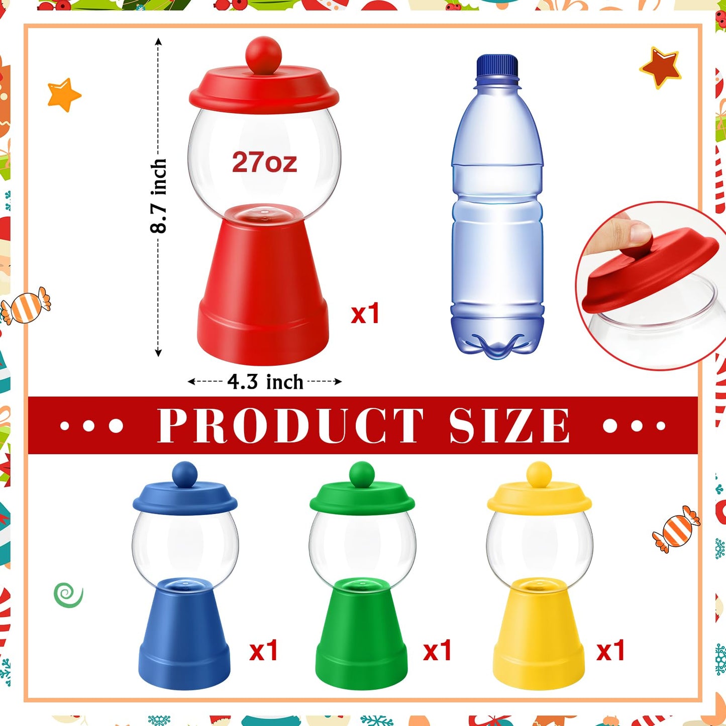 Thyle 4 Pcs Terra Cotta Candy Jar with Lid 8.7x4.3 Ceramic Cookie Jar Red Blue Green Yellow Fishbowl Food Storage for Birthday Cartoon Game Night Christmas Party Table Centerpiece DIY Gift(Rainbow)