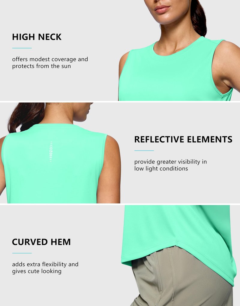 G Gradual Women's Workout Tank Tops Lightweight Sleeveless High Neck Athletic Shirts for Running Gym Tennis Pickleball, Aqua, L