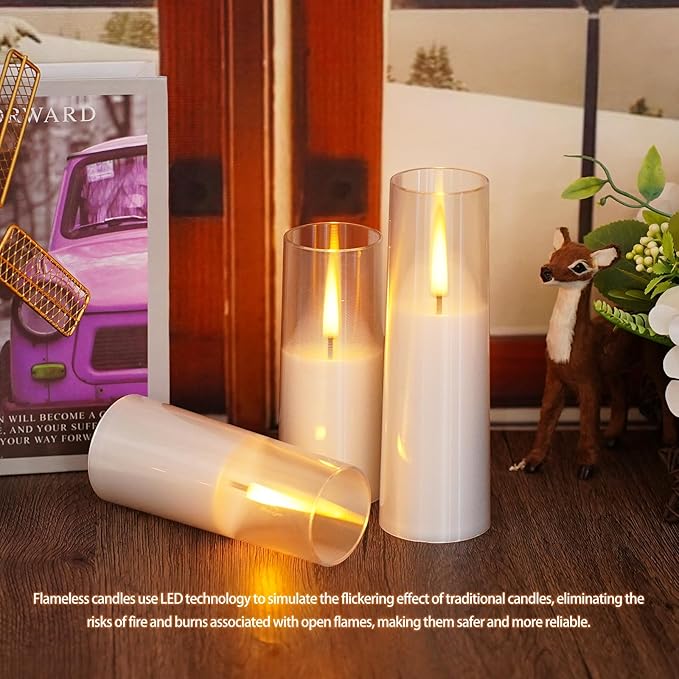 Flickering Flameless Candles 7Pcs Upgraded Realistic Dancing Flame Battery Operated Candles,LED Candles with Remote and Timers,Acrylic Electric Pillar Candles for Festivals Decor(White)