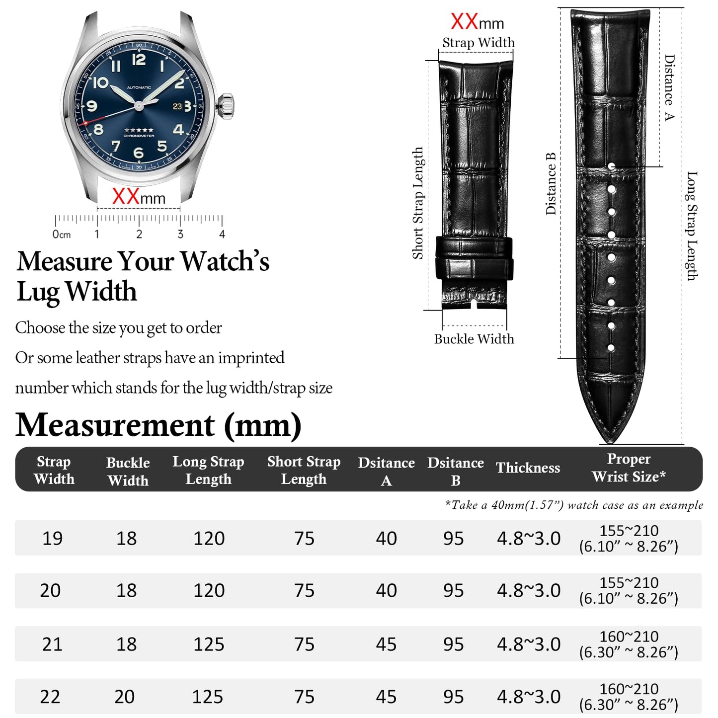 DITOU Watch Straps for Men with Quick Release, Luxury Alligator Grain Embossed Leather Watch bands, Top Grain Genuine Leather Watchband Replacements 19mm, 20mm, 21mm, 22mm