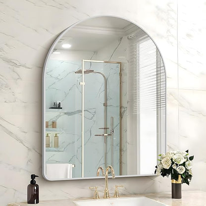 FORBATH Arched Bathroom Mirror 40x30 Inch, Silver Arch Wall Mirror with Aluminum Frame, Arched Mirror for Dresser, Fireplace,Entryway,Home Decor,Hanging or Leaning Against Wall