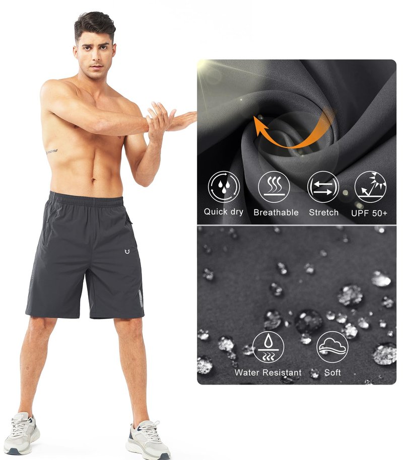 NORTHYARD Men's Athletic Running Shorts Quick Dry Workout Shorts 7"/ 5"/ 9" Lightweight Sports Gym Basketball Tennis Hiking Exercise DARKGREY-9inch 3XL