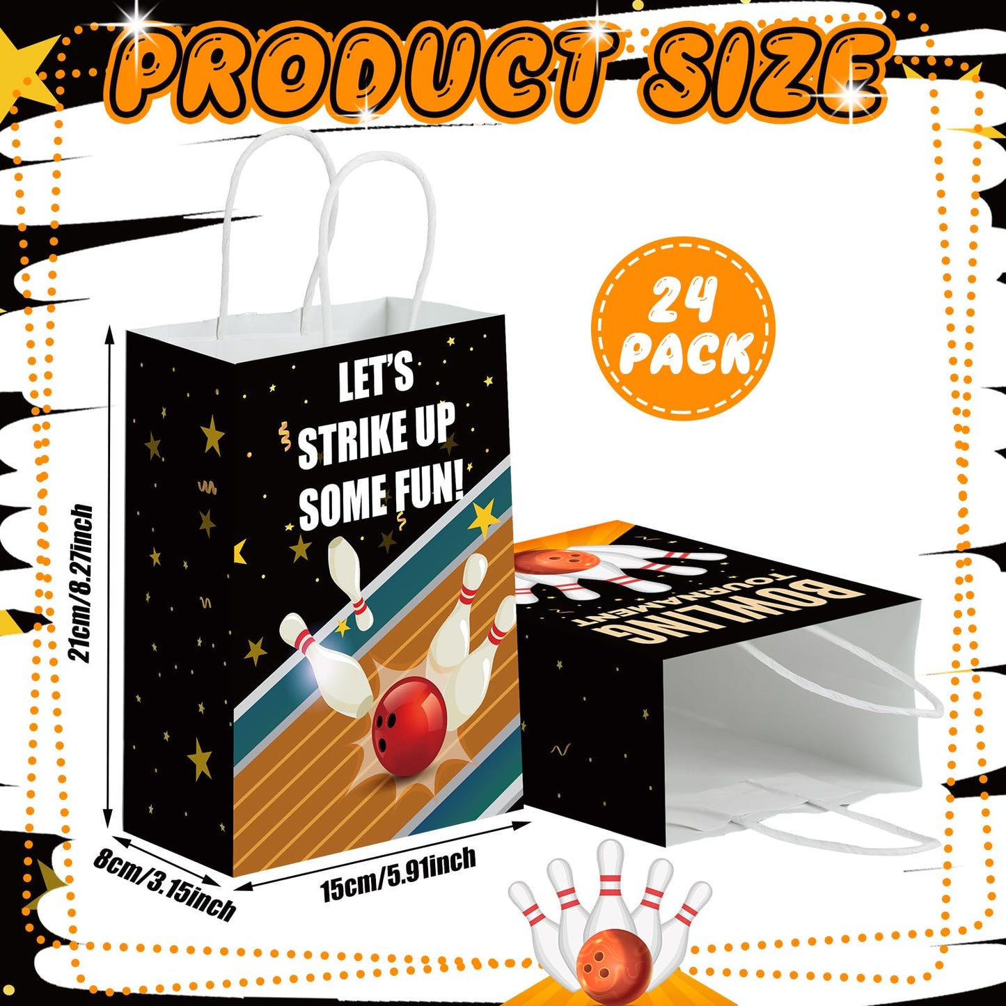 Kolldenn 24 Pcs Bowling Party Favors Bags Bowling Ball Goodie Gift Paper Bags with Handles Sport Candy Treat Pouch for Ball Birthday Party Decorations Supplies