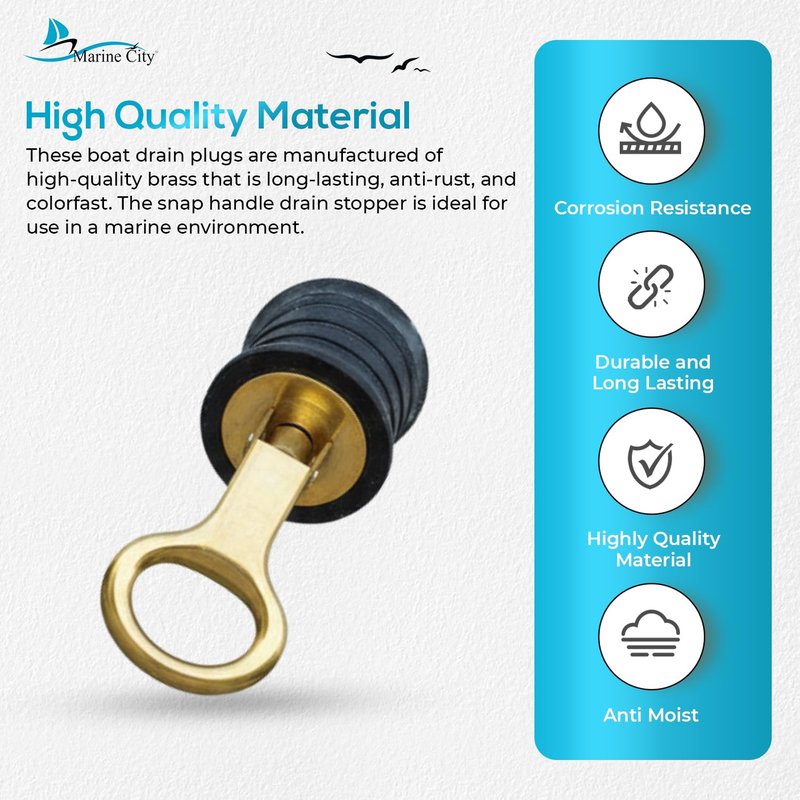 MARINE CITY Brass Snap Handle Drain Plug, Durable & Strong, Easy to Use, Sturdy with Fine Finish, Innovative Design for Boats, Yachts, Kayaks & Marine Use