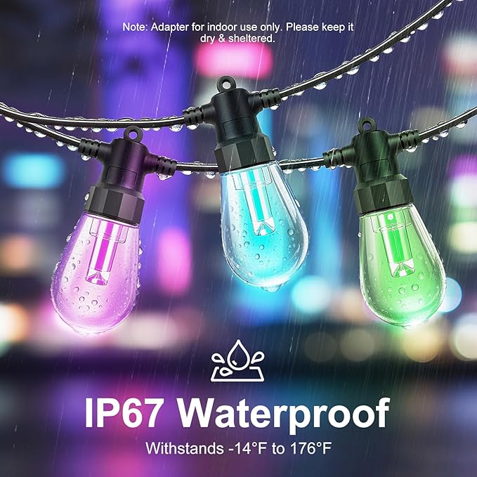 Outdoor String Lights 27ft, Patio Lights with 10 Dimmable LED Bulbs, RGBW & Warm White, IP66 Waterproof, Shatterproof, APP & Remote Control, Color Change, Customizable Colors for Backyard Décor