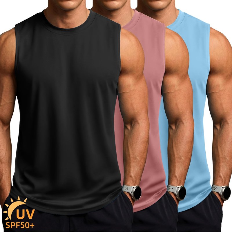 ZITY 3 Pack Men's Sleeveless Shirts Quick Dry Tank Tops UPF 50+ Workout Gym Muscle Shirt for Running Bodybuilding Summer