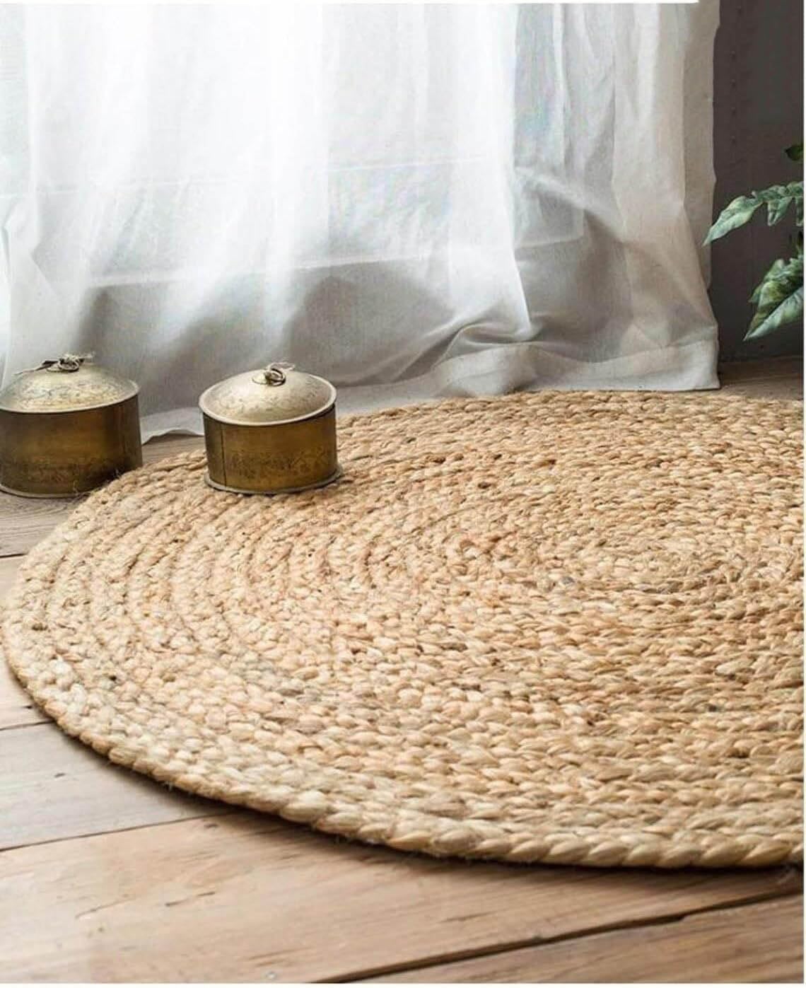MDS Pack of 1 Handwoven Braided Jute Area Rug - 4 feet Round - Natural Reversible for Home Decor, Living Room Doormat Kitchen, Entryway Rug, Jute Burlap Braided Rag Rug, Rustic, Farmhouse (4' Round)
