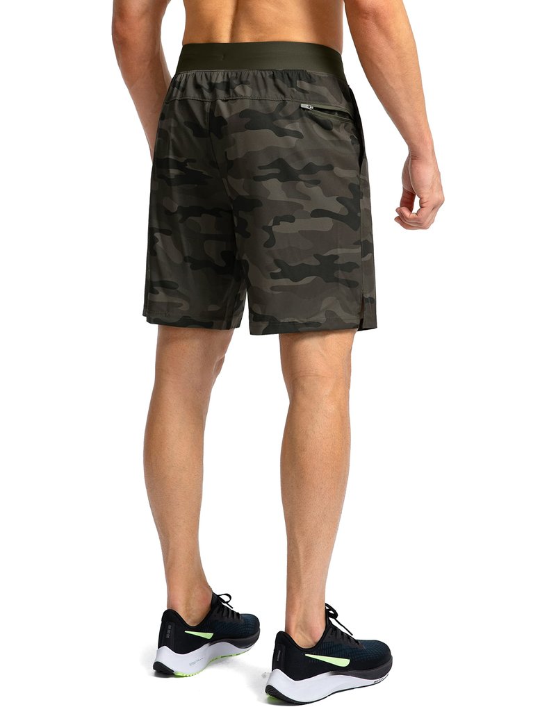 Soothfeel Men's Running Shorts with Zipper Pockets 7 Inch Lightweight Quick Dry Gym Athletic Workout Shorts for Men (Green Camo, XXL)