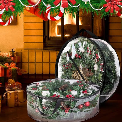 ProPik Christmas Wreath Storage Bag - 2 Pack Artificial Christmas Wreath Storage Container- Garland Holiday Wreath Storage Holder –Water Proof Transparent Clear PVC - with Handles (Black, 48 Inch)