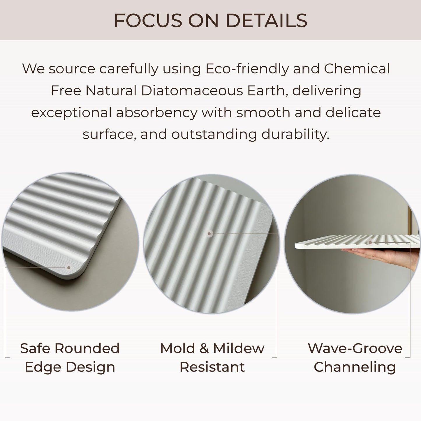 Maison Zozo Stone Bath Mat Diatomaceous Earth Shower Mat Non-Slip Ultra Absorbent Durable Stone Mats for Bathroom/Kitchen Fast-Drying Modern Design Easy to Clean (24''*16'' White)