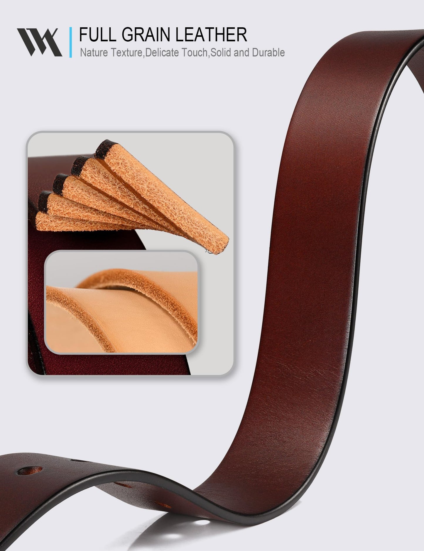 WOLFANT 1.5" Top Full Grain Leather Belt for Men in Gift Box,100% Italian Real Solid Leather