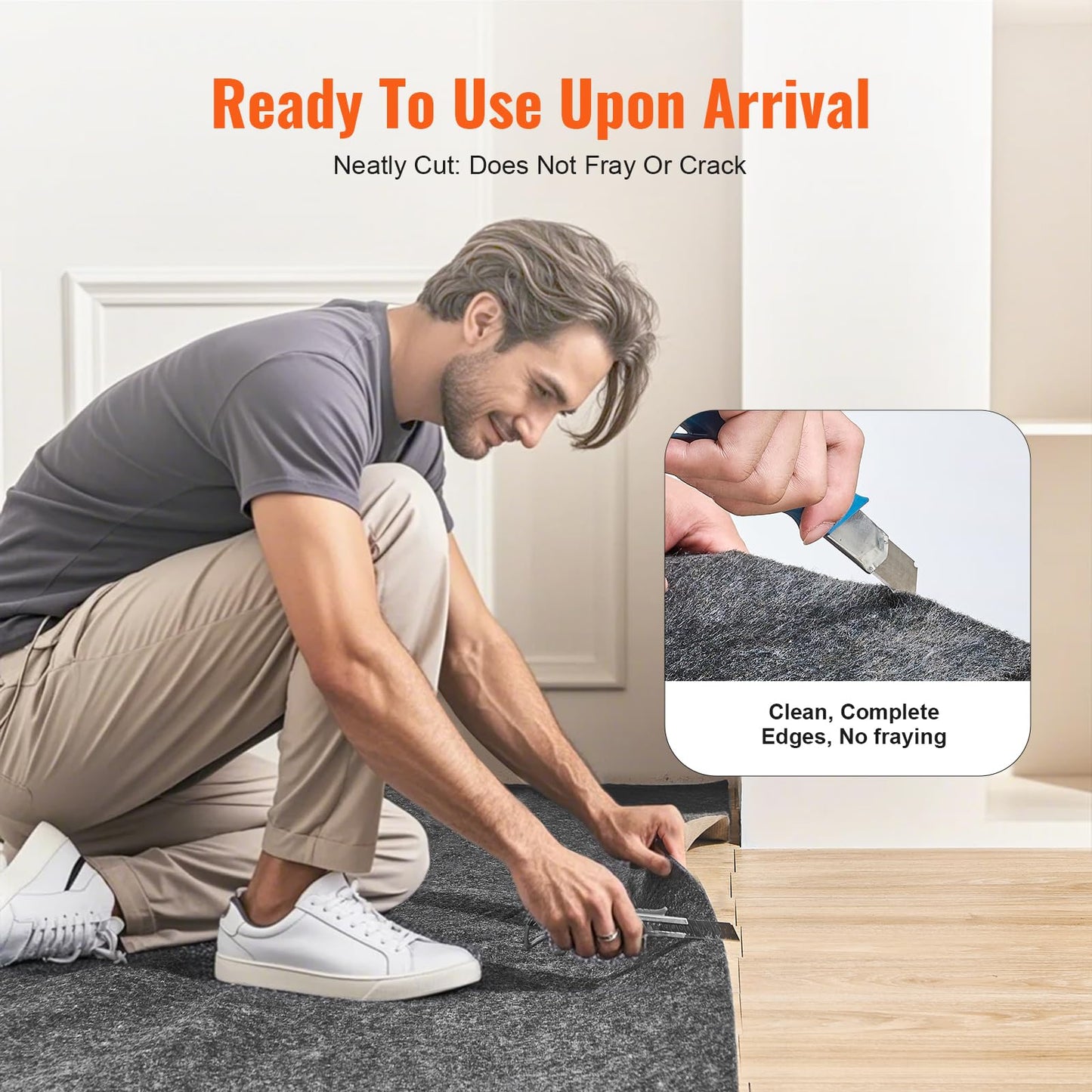VEVOR 8' x 10' Non-Slip Rug Pad Gripper - 1/4" Thick Polyester Felt & Latex Backing Padding Cushion for Area Carpet Runner Hardwood Floors Living Room - Grey
