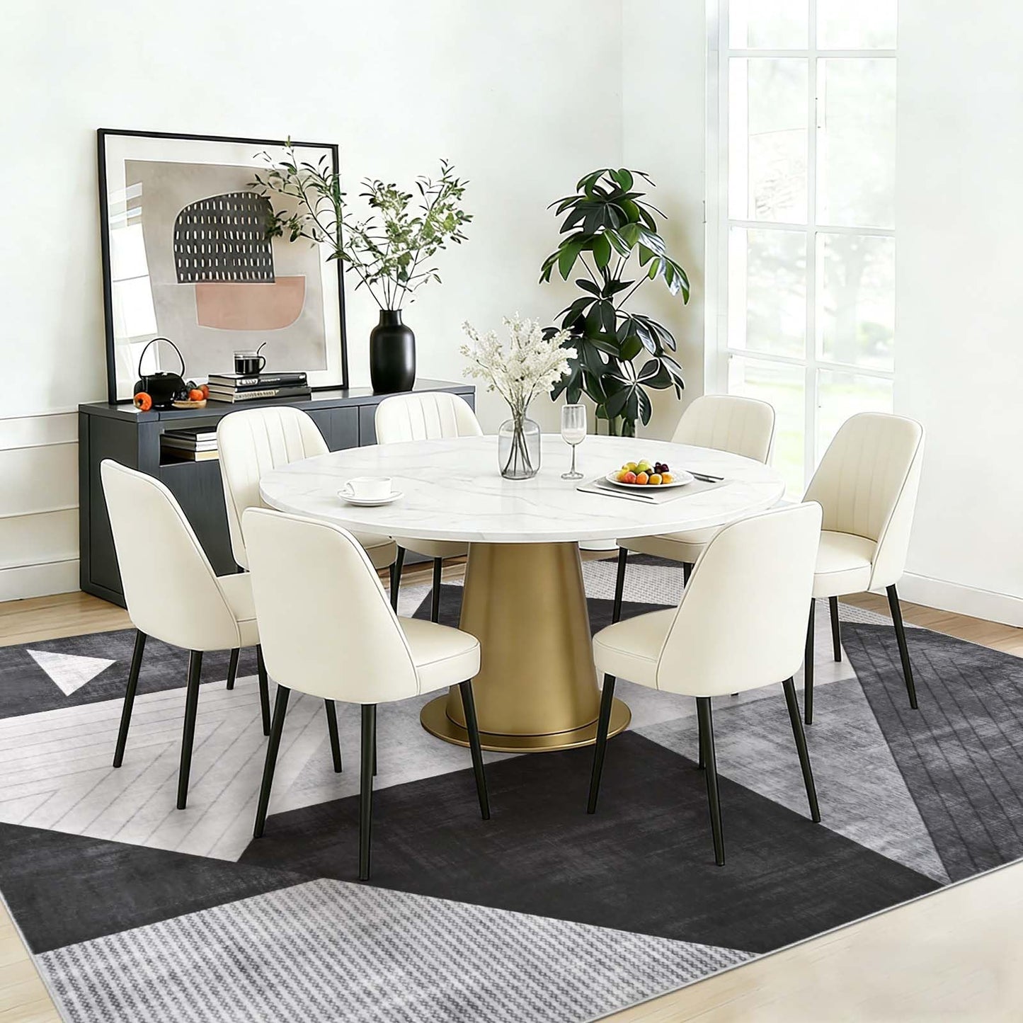 Yinhua Modern Geometric Area Rugs 9x12 Living Room Grey Washable Rugs Non Slip Low Pile, Large Soft Bedroom Rug Non Shedding, Modern Simplicity Carpet for Home Office, Dining Room, Grey Black