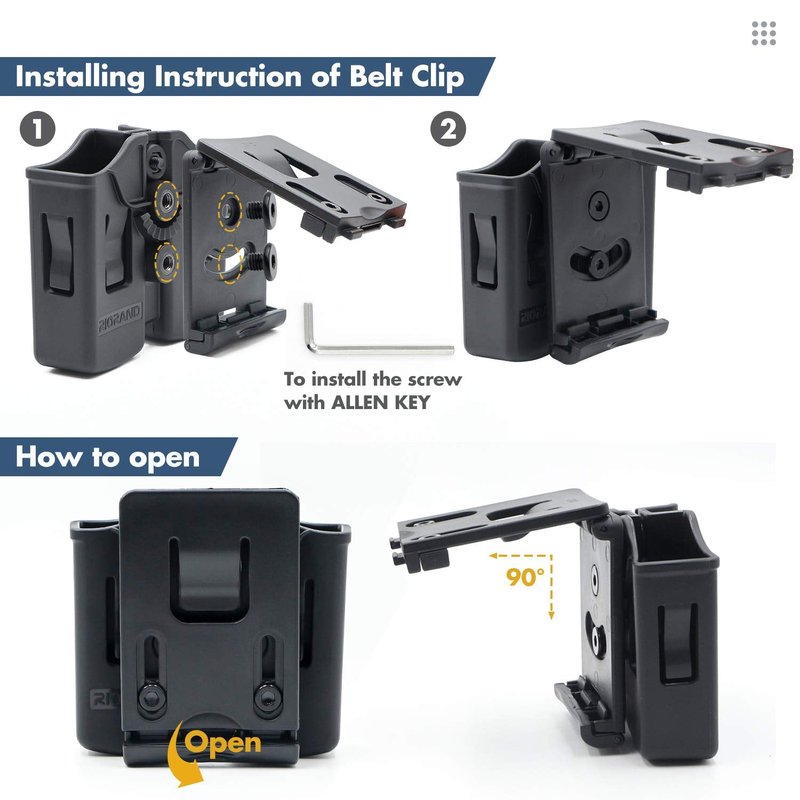 RioRand Magazine Pouch Double Magazine Holster Universal 9mm .40 Caliber Stack with 1.5-2 Inches Belt Clip Compatible with Most Pistol Clips