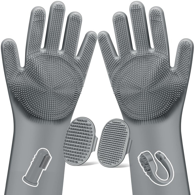 Augwind 6PCS Grooming & Bath Supplies for Dogs, Cats and Horses | Dog Washing Gloves | Dog Bath Brush | Dog Shower Brush | Pet Grooming Gloves | Dog Grooming kit | Pet Supplies (Grey)