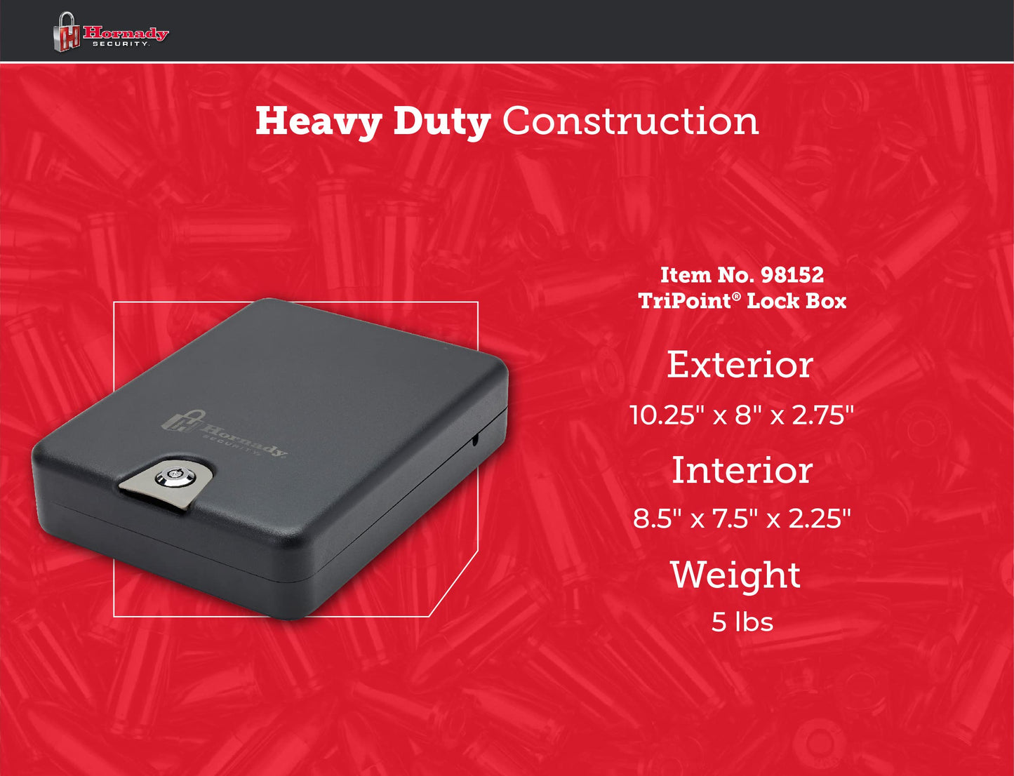 Hornady Steel Keyed TriPoint Lock Box, Portable Gun Lock Box, Travel and In-Home Security Box for Valuables, Approved by TSA for Air Travel- XL, 10 x 8 x 3 inches- 98152,Black