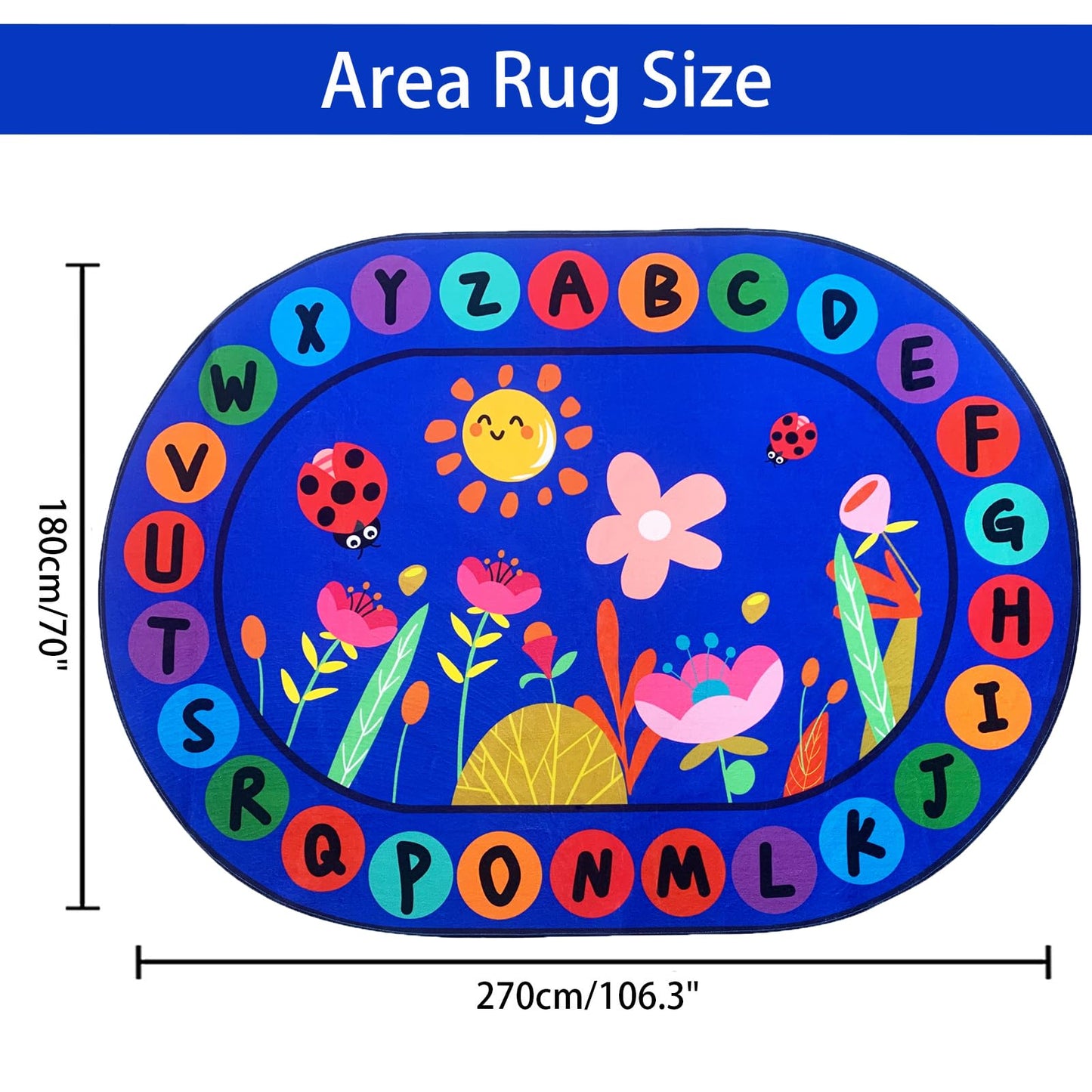 USTIDE Large Oval Kids Rug 6X9,ABC Alphabet Letters Educational & Fun Classroom Rug Non-Slip Play Mat Learning Area Rug for Bedroom Playroom Decor