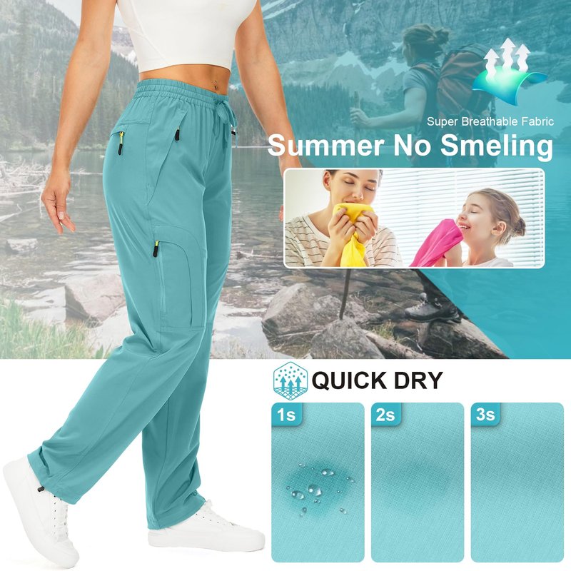 Toomett Women's Hiking Pants Quick Dry UPF 50 Travel Golf Pants Lightweight Camping Work Cargo Pants Zipper Pockets,6608,Lake Green,L