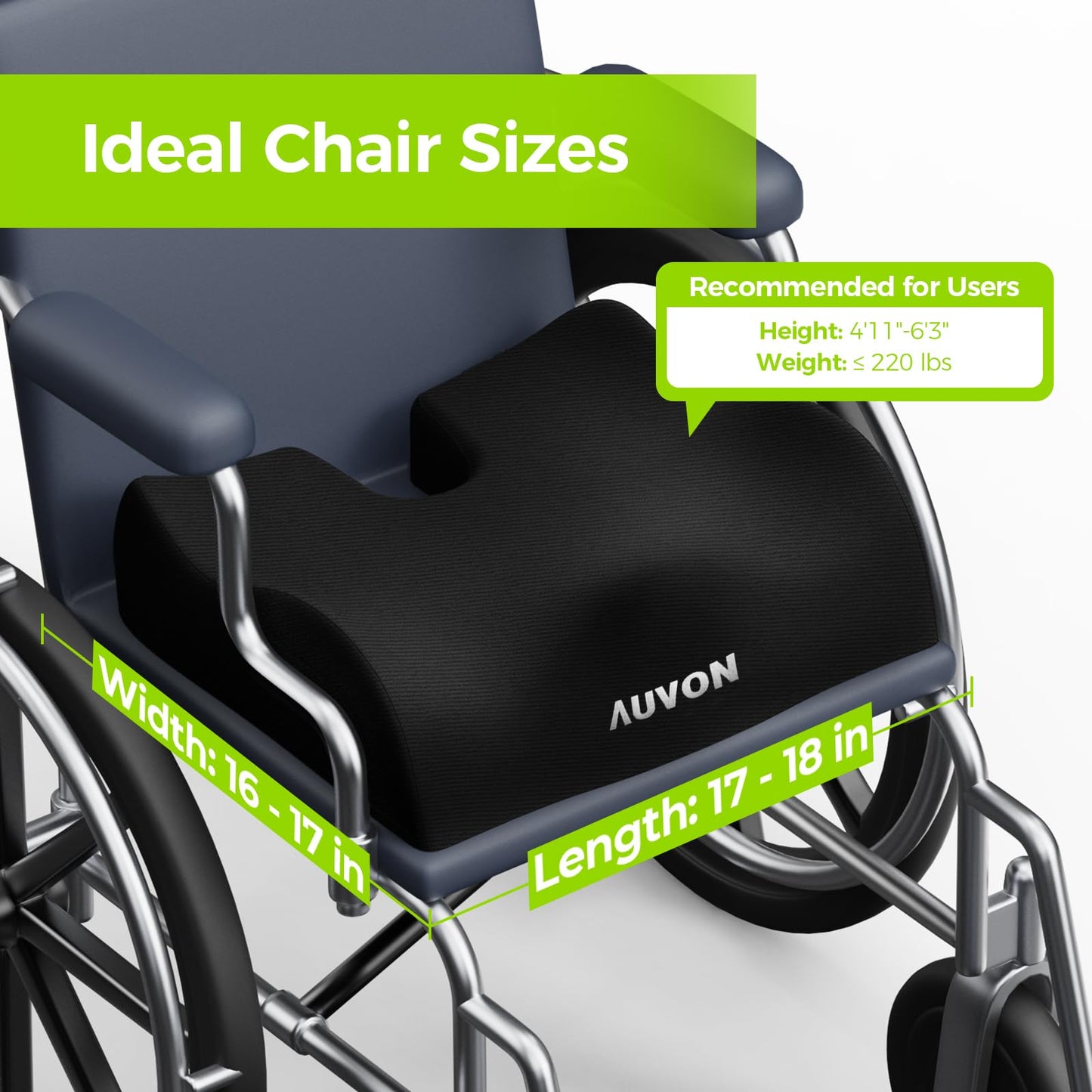 AUVON Anti-Slip Wheelchair Cushions with Front High Rear Low & Hump Design, Ergonomic Seat Cushion to Optimize Sitting Posture, Chair Cushions Relieve Sciatica, Back, Pressure Sore & Ulcer Pain