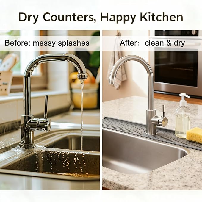 30 Inch Silicone Kitchen Sink Faucet Mat, Adjustable Waterproof Splash Guard
