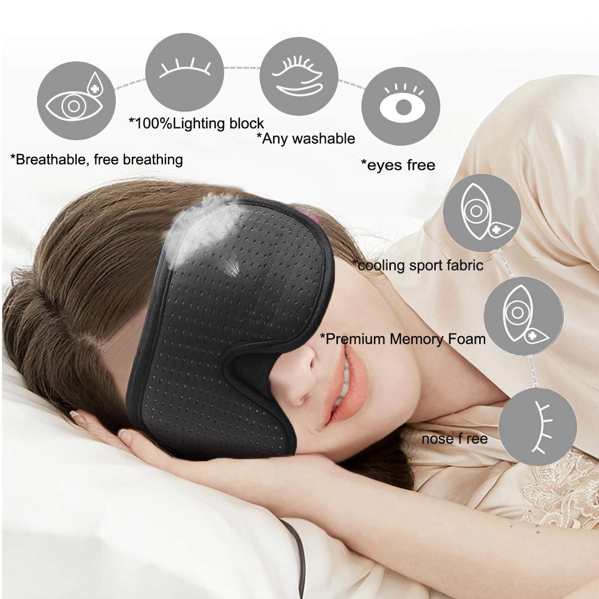 LEEKEN 3D Sleeping Eye Mask - 100% Lights Blockout Sleep Mask for Men Women, Cool Sports Fabric Eye Cover for Travel/Nap/Night Sleeping,Comfortable and Breathable… (mesh-Grey)