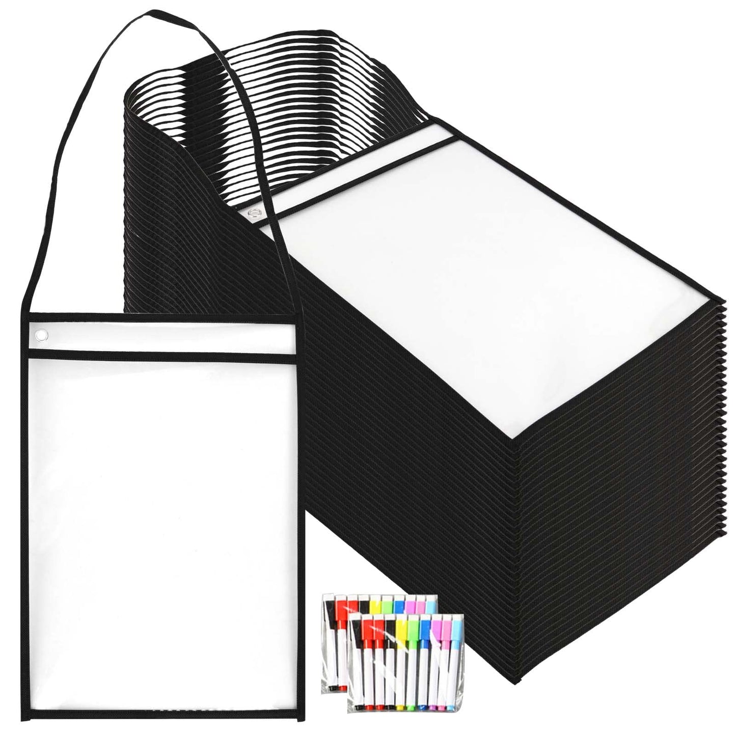 TAICHEUT 50 Pack 14 x 10 Inch Job Ticket Holders Work Order Holder, Shop Ticket Holders with Strap Hanging Sleeve for Paper, Files and Documents, Both Sides Clear
