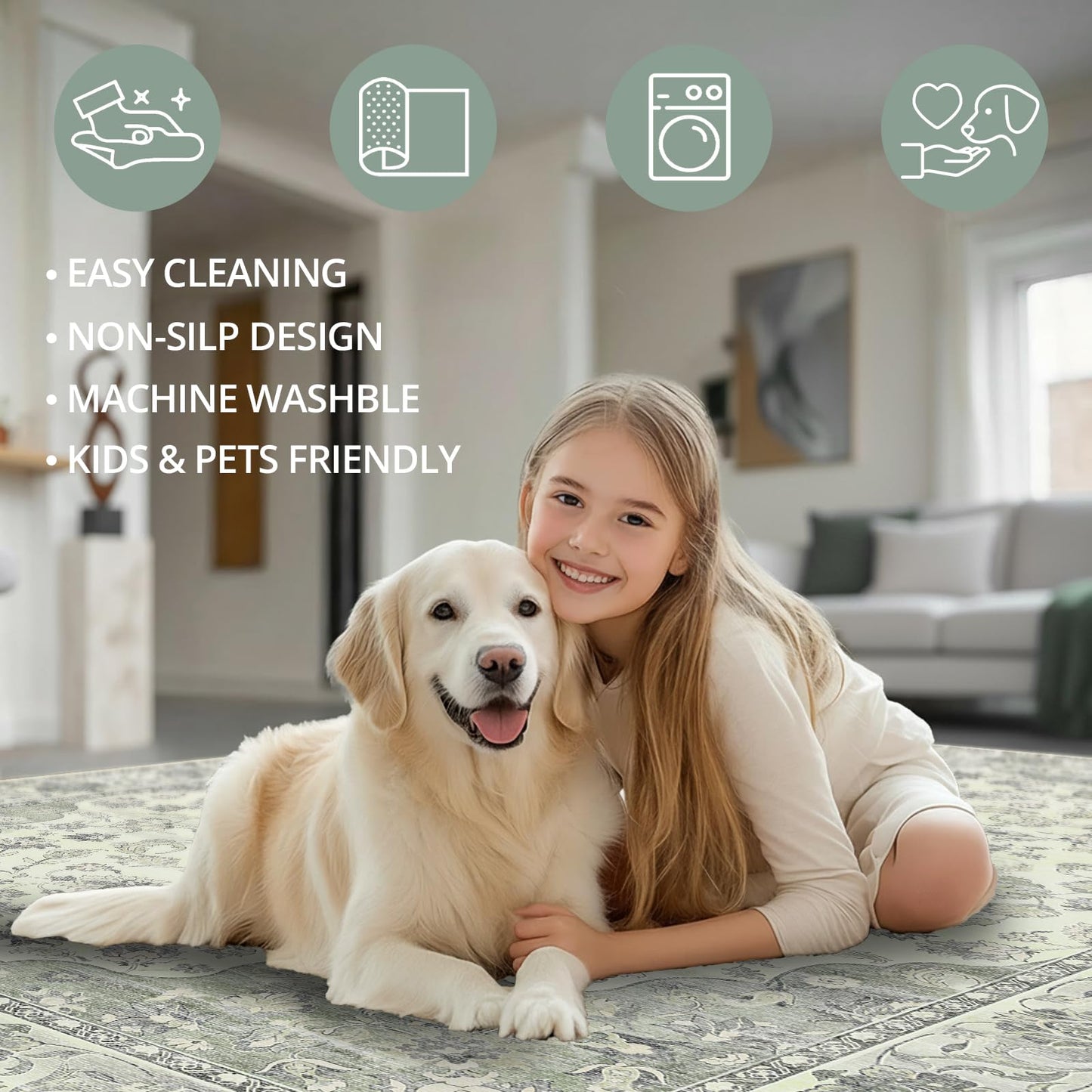 EiniHliw Sage Green Washable Hallway Runner Rug - 2x6 Kitchen Rug Distressed Low Pile Mats Non Slip Soft Rugs for Dining Room with Rubber Backing Bedroom Runner with Vintage Design (Green 2x6)