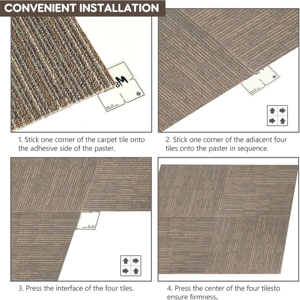 Backontro Commercial Carpet Tiles, 24" x 24" Squares, Non-Slip Soft Square Floor Tile, 18 Pieces/72 sq ft,Easy DIY with Flexlok Tabs for Office, Bedroom, Living Room (1 Box,Kahki)