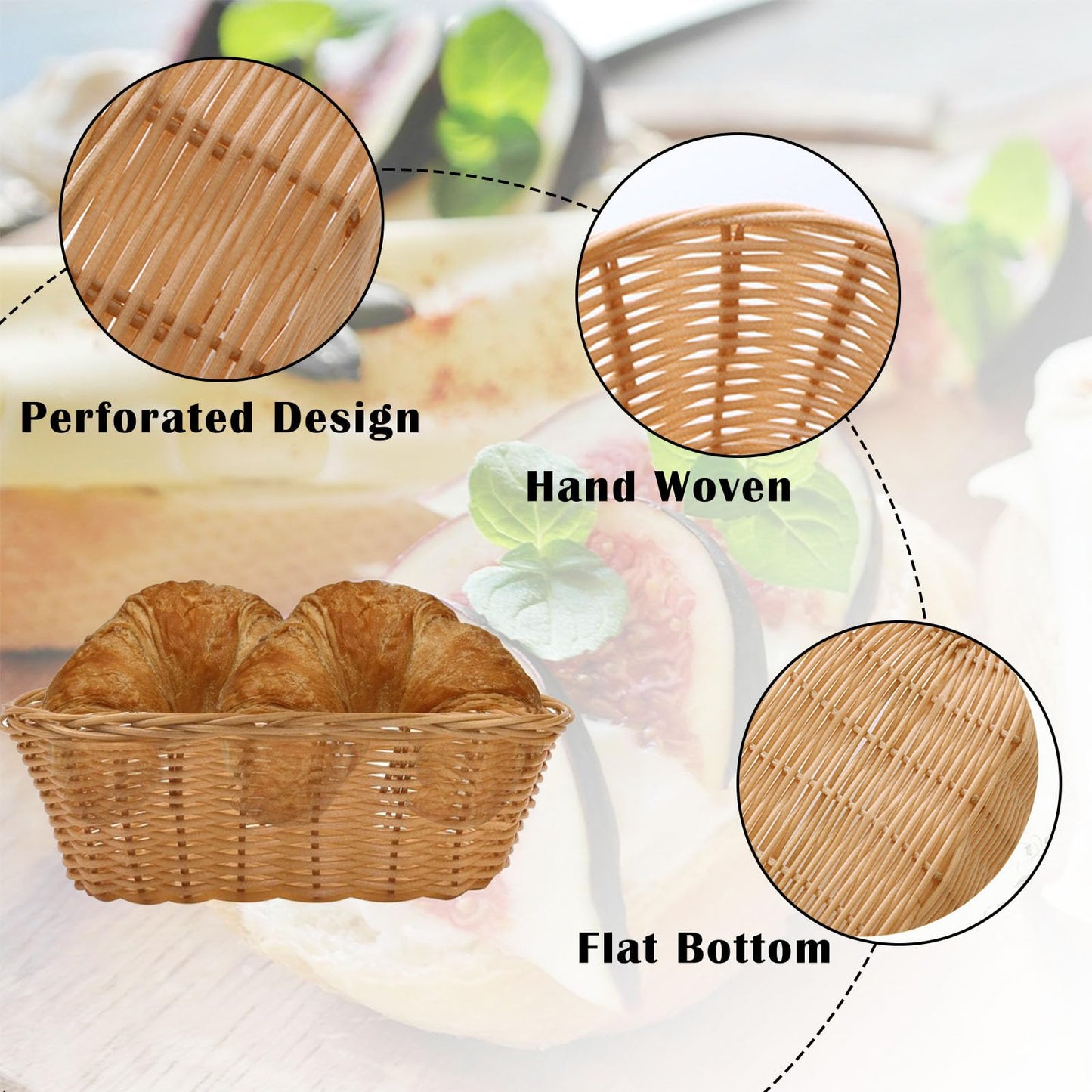 Nexboraque 12 Pack Plastic Oval Basket, Empty Bread Basket 10 x 6.25 x 3 Inch Food Storage Basket Bulk, Plastic Wicker Baskets Bin for Kitchen Serving, Centerpiece Display, Christmas Gifts, Brown