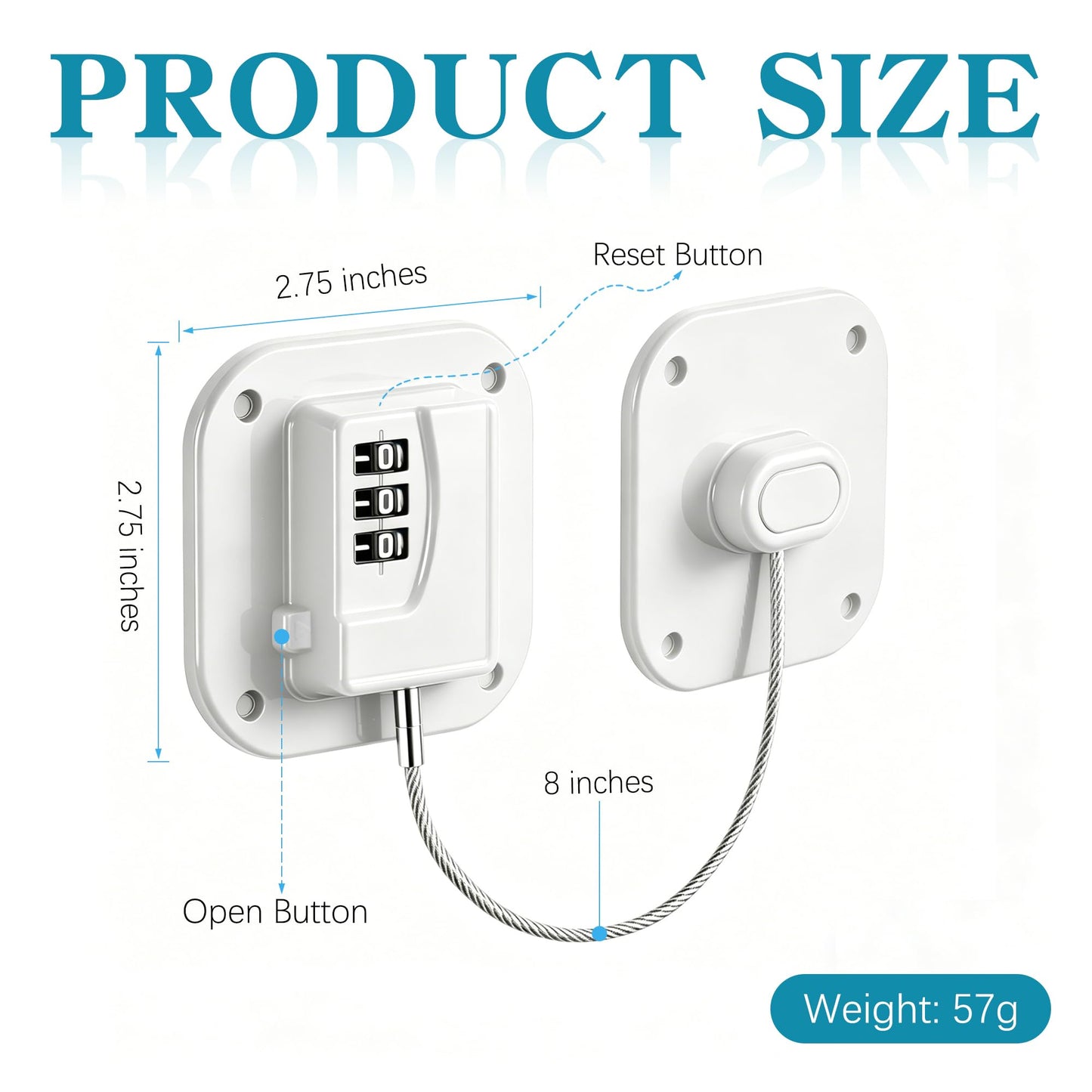 Refrigerator Lock,Fridge Locks for Kids,Freezer Lock with Combination for Refrigerators,Drawers,Cabinets,Closets,Lockers and More,Safety Portable No Keys Needed & Easy to Install White 2-Pack