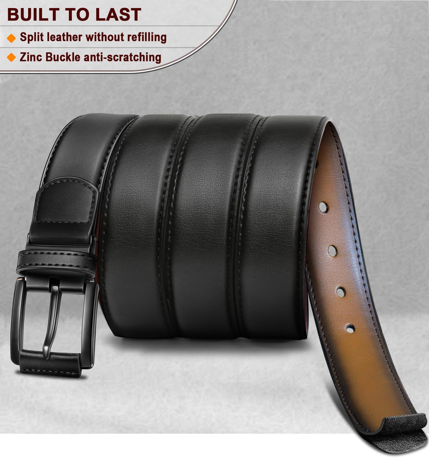 KEMISANT Men Reversible Belt-Leather Belt for Men Dress Casual Jeans 1 3/8",One Reverse For 2 Sides(Black/Tawny,28"-30" Waist Adjustable)