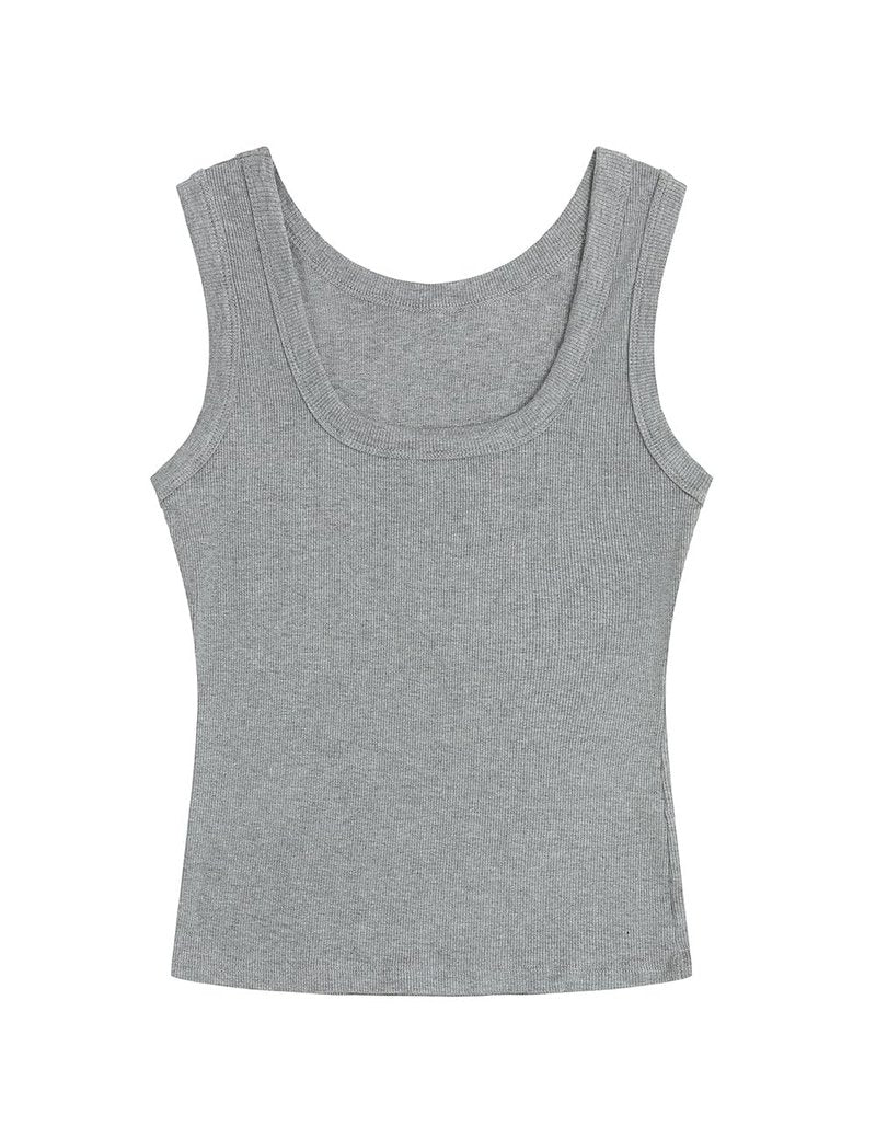 SVALIY Summer Womens Tank Tops 2025 Square Neck Fitted Sleeveless Shirts for Women Ribbed Basic Top Grey
