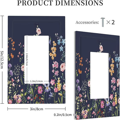 Rustic Wild Floral Darkground Vintage Watercolor Flower 1 Gang Rocker Light Switch Covers Decorative Single Decora Outlet Wall Plate Faceplate Switchplate GFCI for Bedroom Decor
