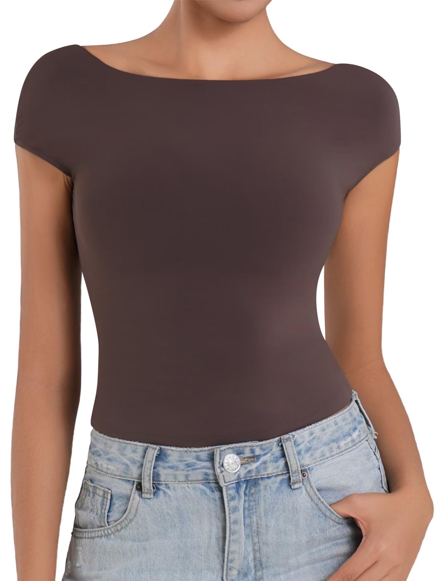 Sunzel Open Back Tops for Women Sexy Going Out Top Double Lined Backless Shirt Y2K Crop Basic Tee Shirts for Casual Workout Black Medium