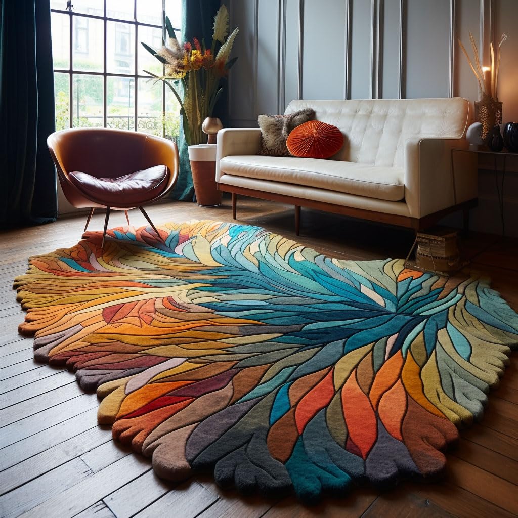 Restoration and Renovation Handmade Irregular Shape Wool Area Rug | Unique Contemporary Botanical Design, Thick & Soft Carpet | Perfect for Living Room, Bedroom Decor (Multi, 5' x 8')