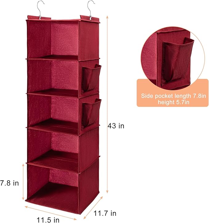 BOOMIBOO Hanging Closet Organize and Shelves，5-Hanging Shelf
