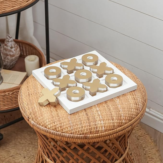 NIKKY HOME Acrylic Tic Tac Toe Wood Board Game Classic Coffee Table Decor Decorative Wooden Travel Game for Family Gold