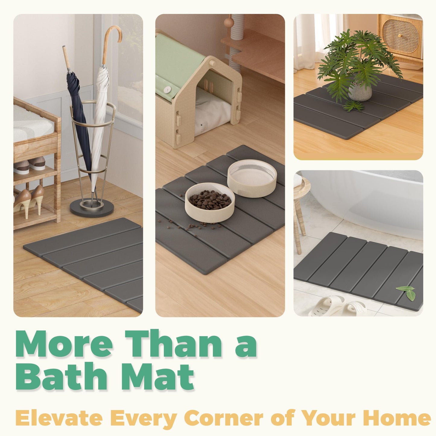 SYIPO Stone Bath Mat - Non-Slip Foldable Diatomite Bath Mat 23.6 x 15.3”, Super Absorbent & Quick Drying Bathroom Mat | Easy to Clean Shower Floor Mat, Dark Gray