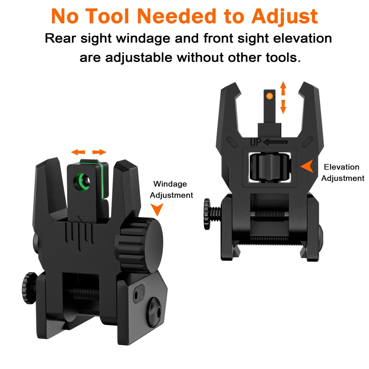 TFFUAM Fiber Optic Sights Flip Up Front and Rear Sites Nylon Folding Sights with Red and Green Fiber Optics Dots Tool-Free Adjustable Backup Sight Set