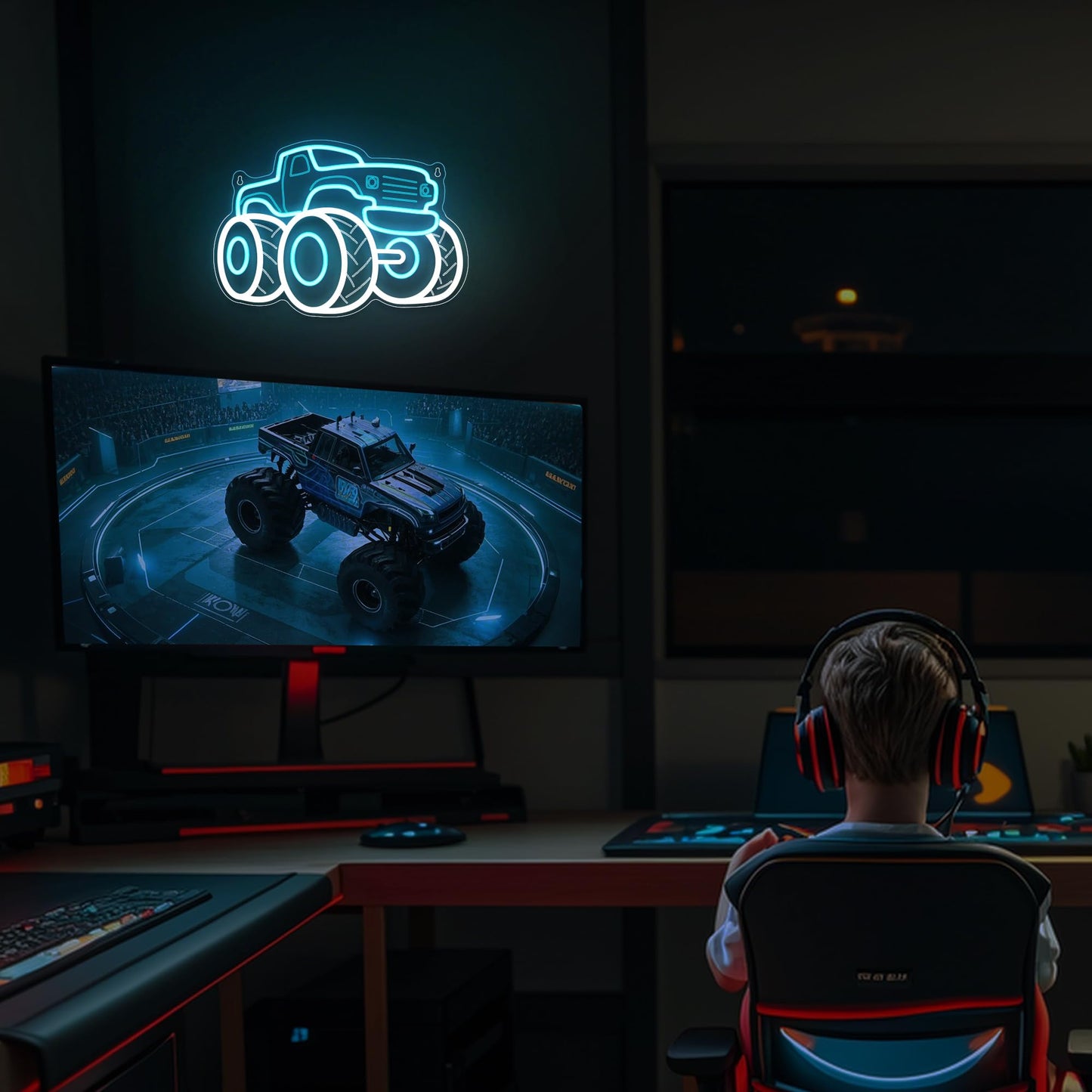 Truck Neon Signs for Wall Decor, Vehicle Neon Lights for Bedroom, Neon Wall Light Suitable for Living Office Game Room Christmas Gift for Truck Toys Lover - 5V USB Power with Hanging Chain Hooks