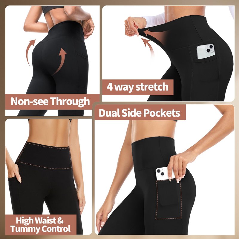 High Waisted Leggings for Women with Pockets - Tummy Control No See-Through Yoga Pants for Workout Running
