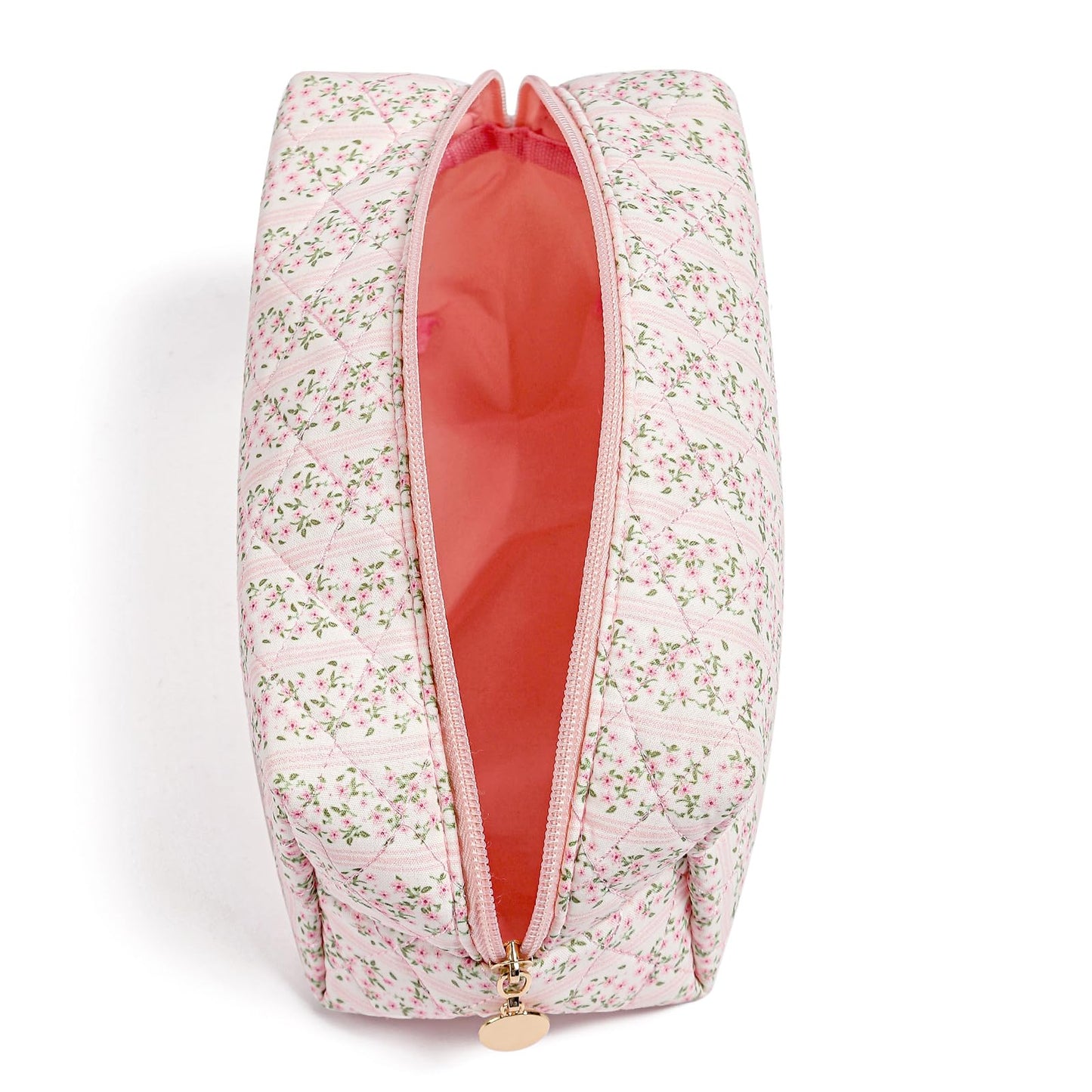 JOVAKIT Square Makeup Bag Cute Cosmetic Bag for Women, Floral Coquette Aesthetic Toiletry Bag, Zipper Make Up Pouch, Travel Make Up Organizer Bag (Pink Floral)