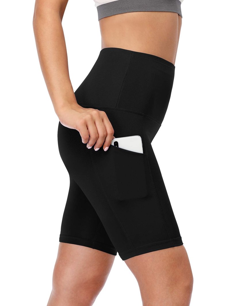 CADMUS Women's High Waist Spandex Yoga Shorts for Bike Running Two Side Pockets,1010,Black,Black,Black,X-Large