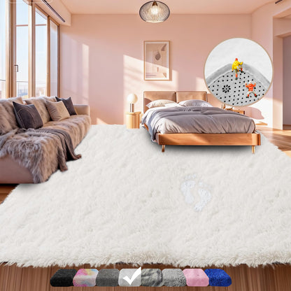 9x12 Shag Area Rugs for Living Room, Extra Large Ultra Soft Fluffy Furry Rug for Bedroom, Indoor Carpet Plush Fuzzy Nursery Rugs for Kids Girls and Boys, Dorms, Classroom, Home Decor Aesthetic, White